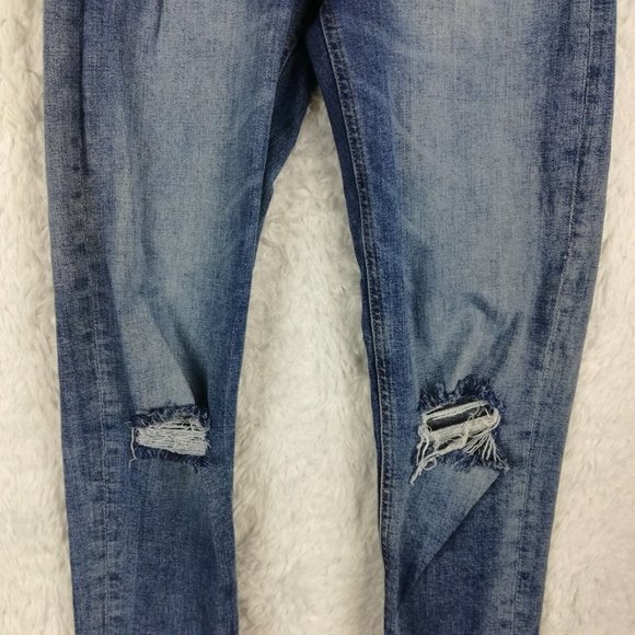 H&M Womens Jeans Skinny Ankle Blue Denim Medium Wash Ripped High Rise 2 - Picture 5 of 13